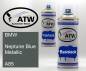 Preview: BMW, Neptune Blue Metallic, A85: 400ml Sprühdose + 400ml Klarlack - Set, von ATW Autoteile West.